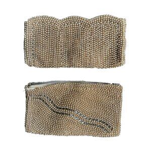 Vtg Hand Beaded‎ Fan Shaped Clutch Purse Art Deco Made in Japan Faux Pearl